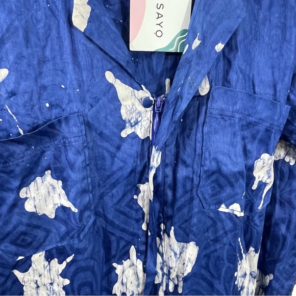 NWT BUSAYO Obi Front-Zip Batik Blue Jumpsuit with Pockets Size XL - Picture 7 of 8